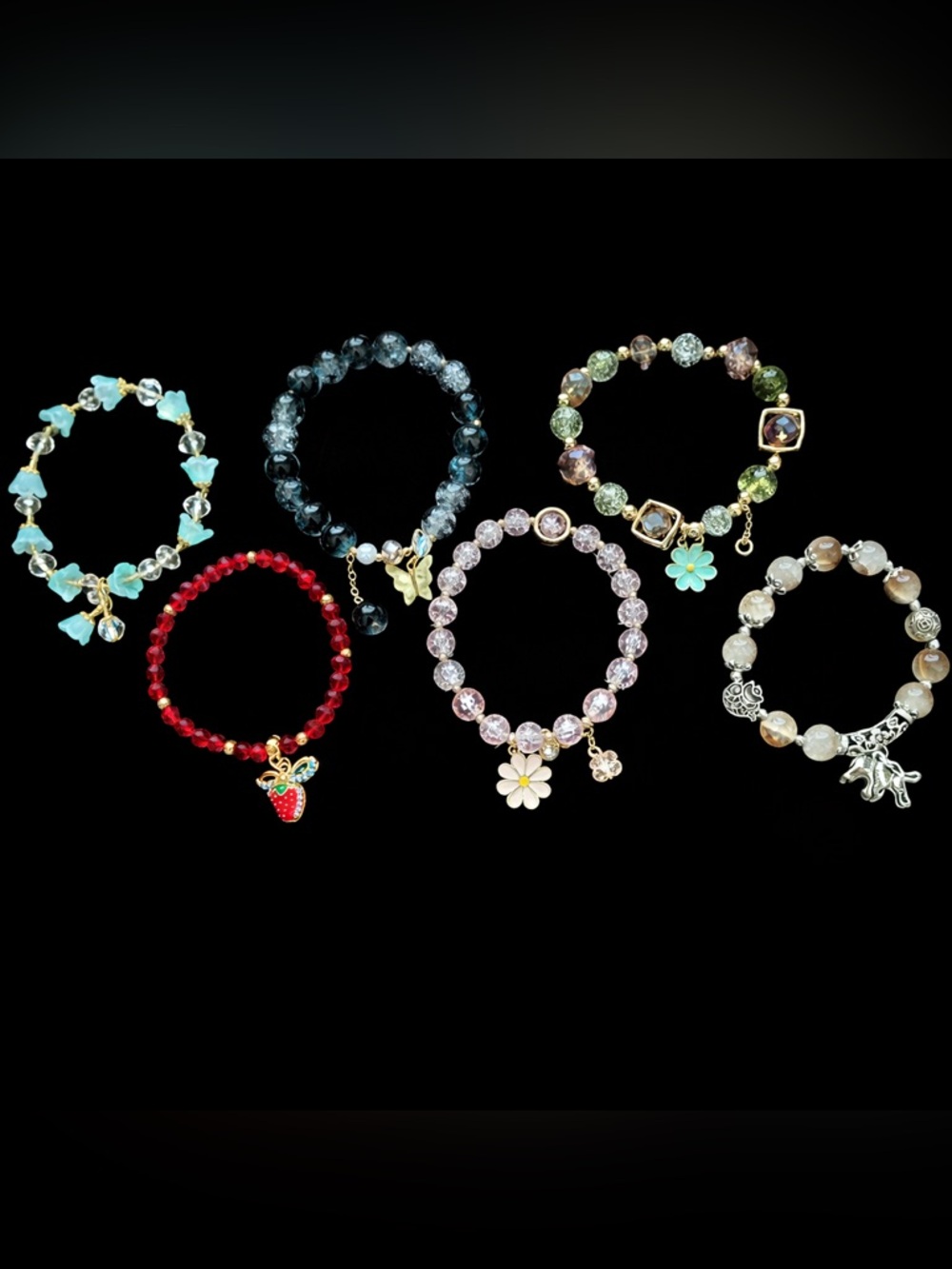 12pc Charm Bracelet Lot Beaded Stretch Stack Butterfly Elephant New - Picture 3 of 4